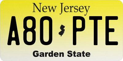 NJ license plate A80PTE