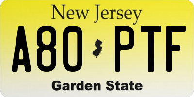 NJ license plate A80PTF