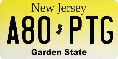 NJ license plate A80PTG