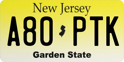 NJ license plate A80PTK