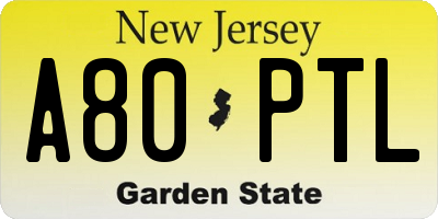 NJ license plate A80PTL