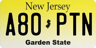 NJ license plate A80PTN