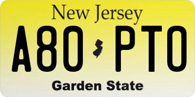 NJ license plate A80PTO