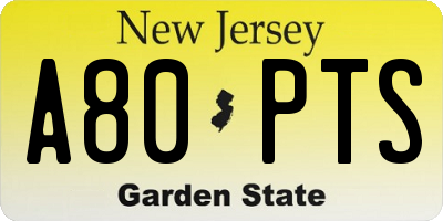 NJ license plate A80PTS