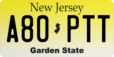 NJ license plate A80PTT