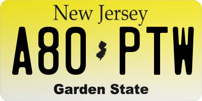 NJ license plate A80PTW
