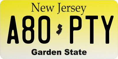 NJ license plate A80PTY