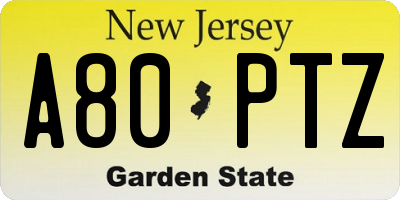 NJ license plate A80PTZ