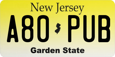 NJ license plate A80PUB
