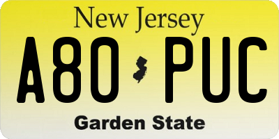 NJ license plate A80PUC