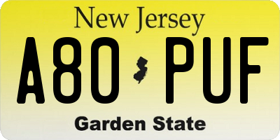 NJ license plate A80PUF