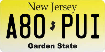 NJ license plate A80PUI