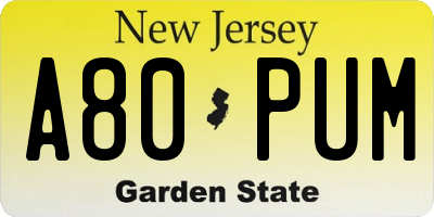 NJ license plate A80PUM