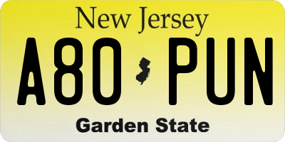 NJ license plate A80PUN