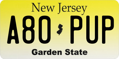 NJ license plate A80PUP