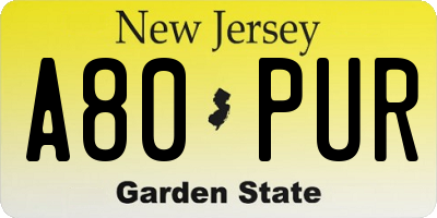 NJ license plate A80PUR