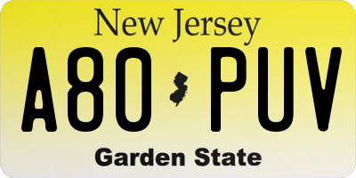 NJ license plate A80PUV