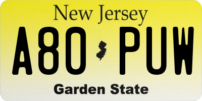 NJ license plate A80PUW