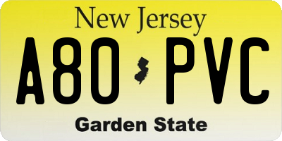 NJ license plate A80PVC