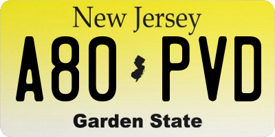 NJ license plate A80PVD
