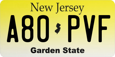 NJ license plate A80PVF