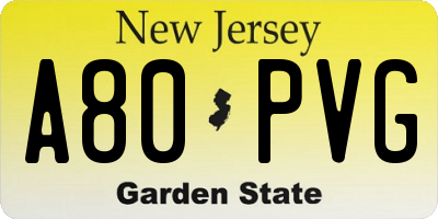 NJ license plate A80PVG