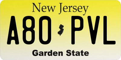 NJ license plate A80PVL