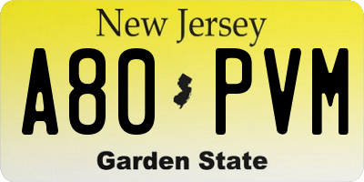 NJ license plate A80PVM