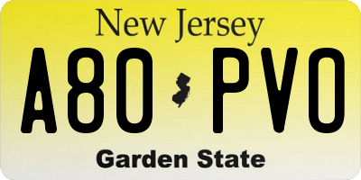NJ license plate A80PVO