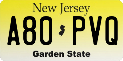 NJ license plate A80PVQ