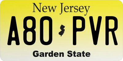 NJ license plate A80PVR