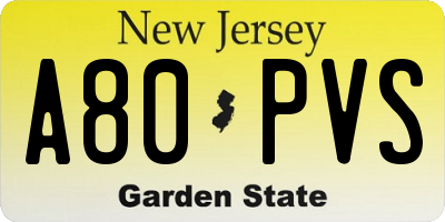 NJ license plate A80PVS