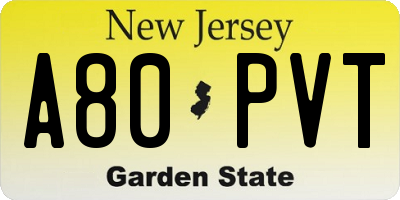NJ license plate A80PVT