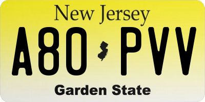 NJ license plate A80PVV