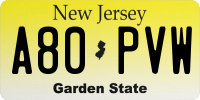 NJ license plate A80PVW