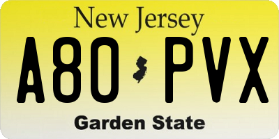 NJ license plate A80PVX