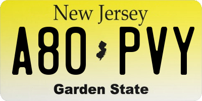 NJ license plate A80PVY