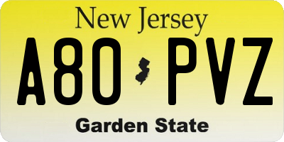 NJ license plate A80PVZ
