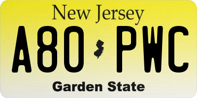 NJ license plate A80PWC