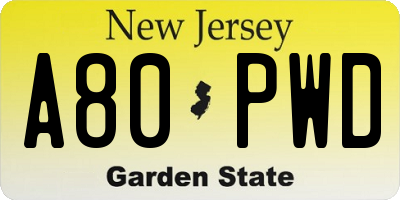 NJ license plate A80PWD