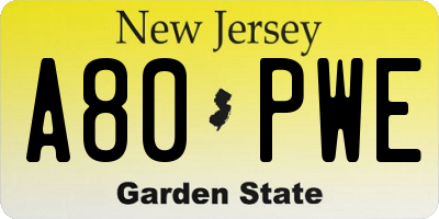 NJ license plate A80PWE