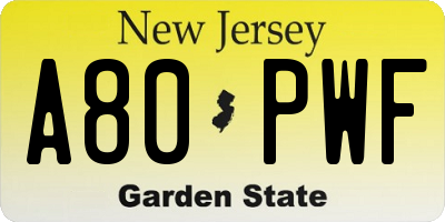 NJ license plate A80PWF