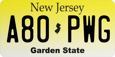 NJ license plate A80PWG