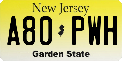 NJ license plate A80PWH