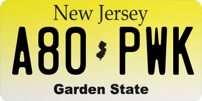 NJ license plate A80PWK
