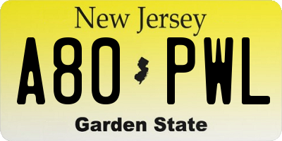 NJ license plate A80PWL