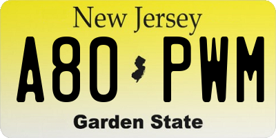 NJ license plate A80PWM