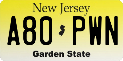 NJ license plate A80PWN