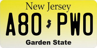 NJ license plate A80PWO