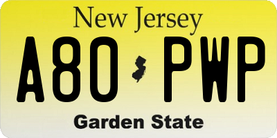 NJ license plate A80PWP